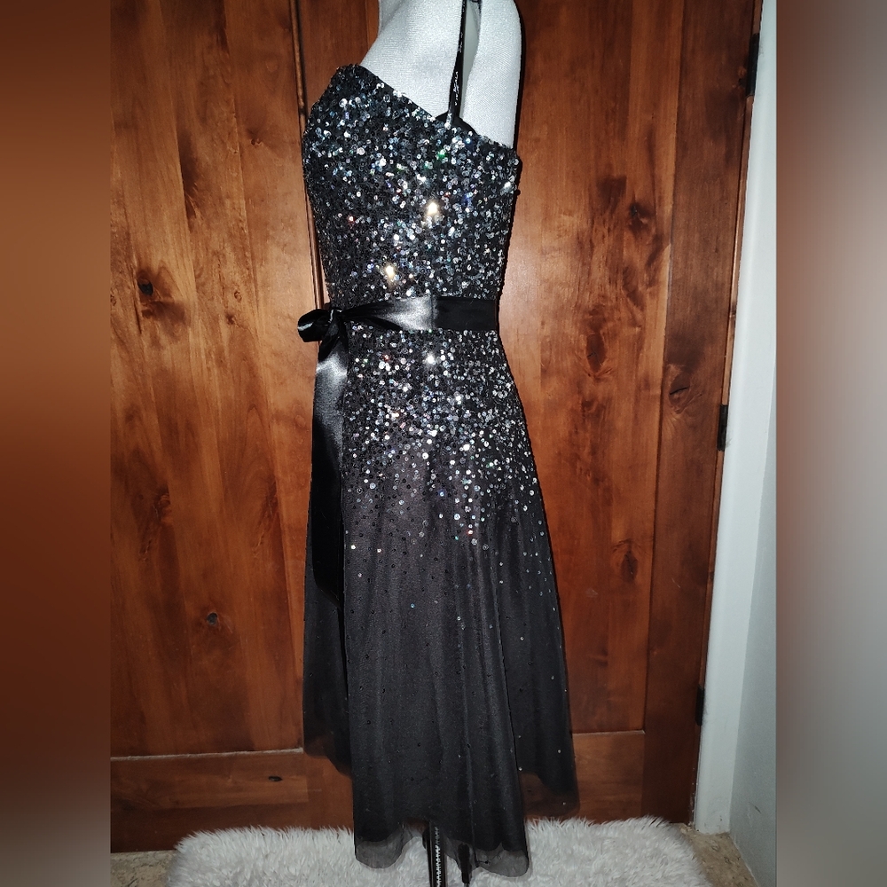 Scala Black Sequined Strapless Fit & Flare Dress - image 3